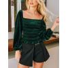 imageCUPSHE Womens Square Neck Velvet Tops Lantern Sleeve Shirred Ruffle Hem Smocked ShirtsGreen
