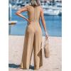 imageCUPSHE Womens Summer Jumpsuits Sleeveless Tie Knot Wide Leg Long Pants Romper with PocketsBeige