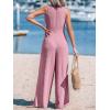 imageCUPSHE Womens Summer Jumpsuits Sleeveless Tie Knot Wide Leg Long Pants Romper with PocketsPink