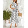 imageCUPSHE Womens Summer Striped Dresses Short Sleeve Tie Waist T Shirt Maxi Dress Casual Vacation OutfitsBlack