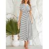 imageCUPSHE Womens Summer Striped Dresses Short Sleeve Tie Waist T Shirt Maxi Dress Casual Vacation OutfitsBlack