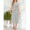 imageCUPSHE Womens Summer Striped Dresses Short Sleeve Tie Waist T Shirt Maxi Dress Casual Vacation OutfitsBlack