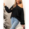 imageCUPSHE Womens Sweaters Christmas Off Shoulder Long Sleeve Sweater Casual Lightweight Xmas Pullover Sweater TopsSolid Black