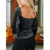 imageCUPSHE Womens Sweetheart Neck Velvet Tops Self Tie Knot Lantern Long Sleeve BlouseGrey
