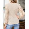 imageCUPSHE Womens Top Eyelet Lace V Neck Long Floral Sleeve Blouse Casual Hollow Out Loose Trendy DressyBeige