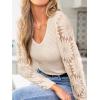 imageCUPSHE Womens Top Eyelet Lace V Neck Long Floral Sleeve Blouse Casual Hollow Out Loose Trendy DressyBeige