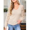 imageCUPSHE Womens Top Eyelet Lace V Neck Long Floral Sleeve Blouse Casual Hollow Out Loose Trendy DressyBeige