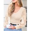 imageCUPSHE Womens Top Eyelet Lace V Neck Long Floral Sleeve Blouse Casual Hollow Out Loose Trendy DressyBeige