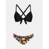 imageCUPSHE Womens Two Piece Bikini Set Floral Print Knot Bunny TieBlackOrange Floral