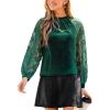 imageCUPSHE Velvet Tops for Women Long Sleeve Lace Blouses Mock Neck Fall Party Shirts 2025Green