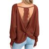 imageCUPSHE Women Open Back Long Sleeve Tops Trendy Going Out Casual Basic ShirtsBrown