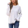 imageCUPSHE Women Oversized Sweater Drop Shoulder Contrast Long Sleeve Knit Top Casual Lightweight Pullover Fall SweatersWhite