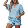 imageCUPSHE Women Tops Short Sleeve Tee Cutout V Neck Shirt CasualBlue