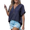 imageCUPSHE Women Tops Short Sleeve Tee Cutout V Neck Shirt CasualNavy