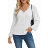 imageCUPSHE Womens Blouses Eyelet Tops Long Sleeve V Neck Puff Sleeve Shirts Dressy CasualWhite