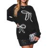 imageCUPSHE Womens Bow Knit Sweater Crew Neck Long Sleeve Knitted Oversized Pullover TopsBlack