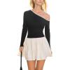 imageCUPSHE Womens Fall Dresses One Shoulder Contrasting Knit Ruffle Long Sleeve A Line Mini DressBlack