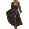 imageCUPSHE Womens Maxi Fall Dresses V Neck Casual Long Sleeve Smocked Floral Long Flowy Smocked Formal Wedding Guest DressBlack Floral