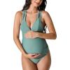 imageCUPSHE Womens One Piece Swimsuit Maternity Bathing Suit Pregnancy V Neck Crisscross Back Tie Ruched Cutout Wide StrapsSlate Green
