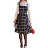 imageCUPSHE Womens Plaid A Line Midi Dress Square Neck Sleeveless Adjustable Belt Casual Fall DressesNavy Blue