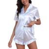 imageCUPSHE Womens Silk Pajamas Set Satin Short Sleeve Sleepwear Button Up Pjs Shorts SetBlue  White
