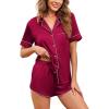 imageCUPSHE Womens Silk Pajamas Set Satin Short Sleeve Sleepwear Button Up Pjs Shorts SetWine Red