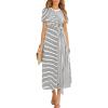 imageCUPSHE Womens Summer Striped Dresses Short Sleeve Tie Waist T Shirt Maxi Dress Casual Vacation OutfitsBlack