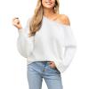 imageCUPSHE Womens Sweaters Christmas Off Shoulder Long Sleeve Sweater Casual Lightweight Xmas Pullover Sweater TopsSolid White