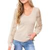 imageCUPSHE Womens Top Eyelet Lace V Neck Long Floral Sleeve Blouse Casual Hollow Out Loose Trendy DressyBeige