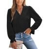 imageCUPSHE Womens Top V Neck Long Sleeves Ruffled Trim Blouse Casual Floral Shirts Loose TrendyBlack