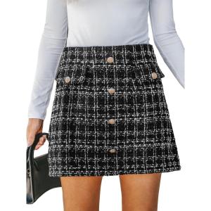 imageCUPSHE Women Mini Plaid Skirts Tweed High Waist Bodycon Pencil Hem Fall Winter Dressy Outfits ShortsBlack