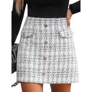 imageCUPSHE Women Mini Plaid Skirts Tweed High Waist Bodycon Pencil Hem Fall Winter Dressy Outfits ShortsGrey