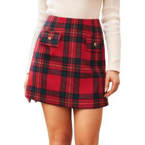 imageCUPSHE Women Mini Plaid Skirts Tweed High Waist Bodycon Pencil Hem Fall Winter Dressy Outfits ShortsRed Black