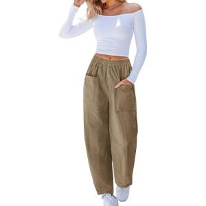 imageCUPSHE Women Pants HighWaisted Cargo Pant Pockets Leg Cotton Fit Coverup Elastic Work Casual DressyKhaki Green