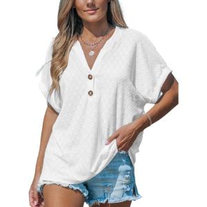 imageCUPSHE Women Tops Short Sleeve Tee Cutout V Neck Shirt CasualWhite