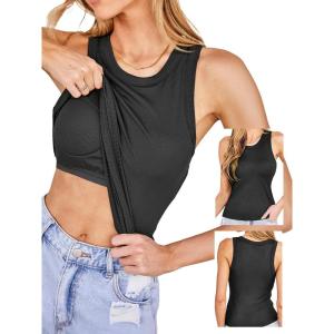 imageCUPSHE Womens Built in Bra Tank Tops Ribbed Sleeveless 2025 Summer Basic TopsBlack