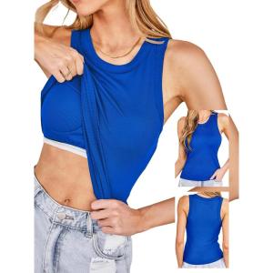 imageCUPSHE Womens Built in Bra Tank Tops Ribbed Sleeveless 2025 Summer Basic TopsBlue
