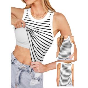 imageCUPSHE Womens Built in Bra Tank Tops Ribbed Sleeveless 2025 Summer Basic TopsStriped