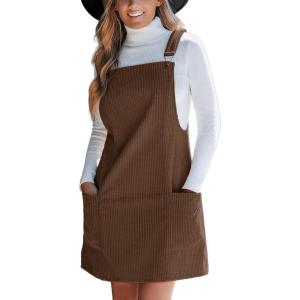 imageCUPSHE Womens Corduroy Overall Dress Square Neck A Line Fall Pinafore Mini Dress with PocketsBrown