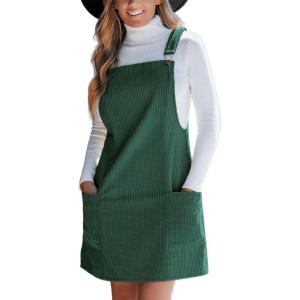 imageCUPSHE Womens Corduroy Overall Dress Square Neck A Line Fall Pinafore Mini Dress with PocketsGreen