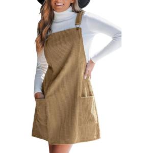 imageCUPSHE Womens Corduroy Overall Dress Square Neck A Line Fall Pinafore Mini Dress with PocketsKhaki