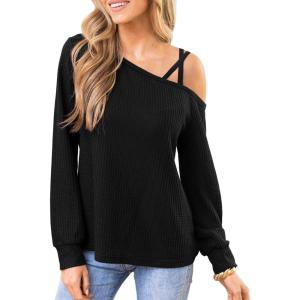 imageCUPSHE Womens Long Sleeve Crewneck Blouse Sexy Back Lace Ribbed Knit Tops2black