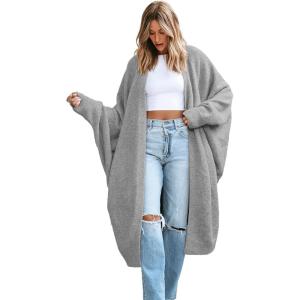imageCUPSHE Womens Oversized Cardigan Sweater Open Front 2025 Fall Long Sleeve Soft Knit Casual Sweaters OutwearGrey