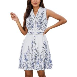imageCUPSHE Womens Sleeveless VNeck Floral Print Standing Collar Casual Mini DressBlue Floral