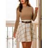 imageCUPSHE Womens Fall Dresses Plaid Mock Neck Long Sleeves Casual Outfits A Line Mini DressKhaki