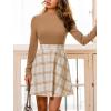imageCUPSHE Womens Fall Dresses Plaid Mock Neck Long Sleeves Casual Outfits A Line Mini DressKhaki