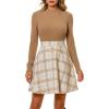 imageCUPSHE Womens Fall Dresses Plaid Mock Neck Long Sleeves Casual Outfits A Line Mini DressKhaki