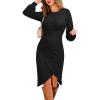 imageCUPSHE Womens Knit Ruched Wrap Bodycon Dress Crew Neck Long Sleeve Sexy Party Cocktail Work Fall Midi DressBlack