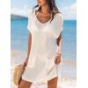 imageCUPSHE Women Swimsuit Cover Ups V Neck Short Sleeve Knit Summer Beach Coverup DressWhite