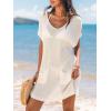imageCUPSHE Women Swimsuit Cover Ups V Neck Short Sleeve Knit Summer Beach Coverup DressWhite